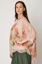 Italian Silk Pink Roses Flowing Top