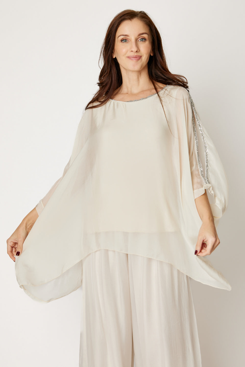 Italian Silk Holiday Cold Shoulder (Cream)