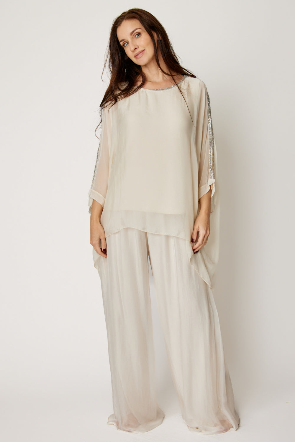 Italian Silk Holiday Cold Shoulder (Cream)