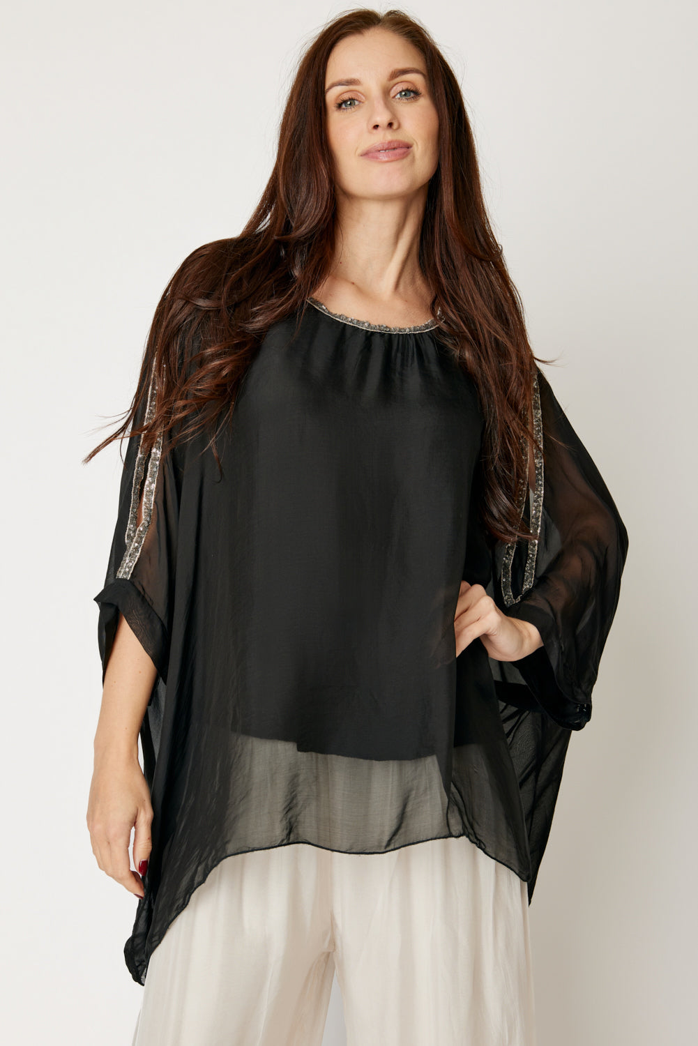 Italian Silk Holiday Cold Shoulder (Black)