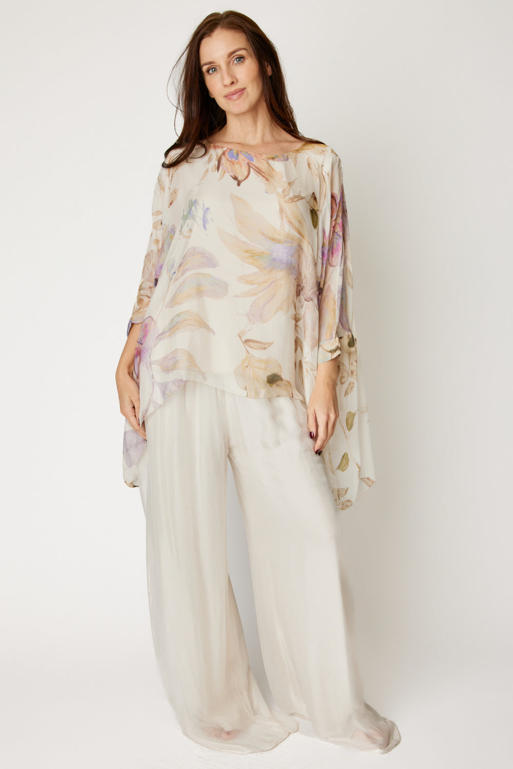 Italian Silk Cream Floral Flowing Top