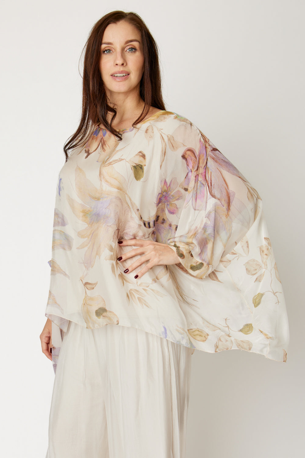 Italian Silk Cream Floral Flowing Top