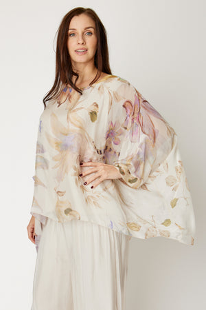 Italian Silk Cream Floral Flowing Top
