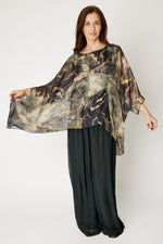 Italian Silk Black Marble Flowing Top