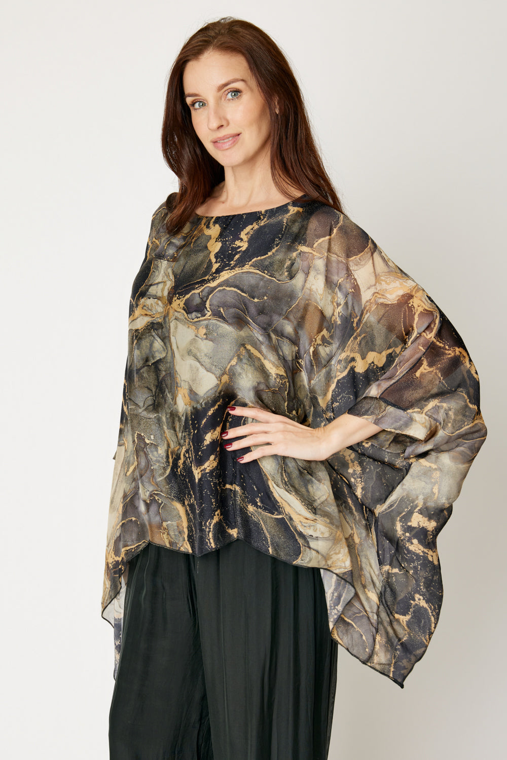 Italian Silk Black Marble Flowing Top