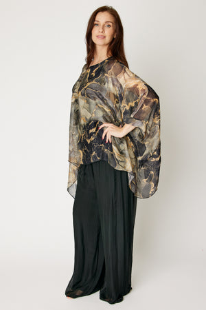 Italian Silk Black Marble Flowing Top