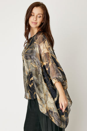Italian Silk Black Marble Flowing Top