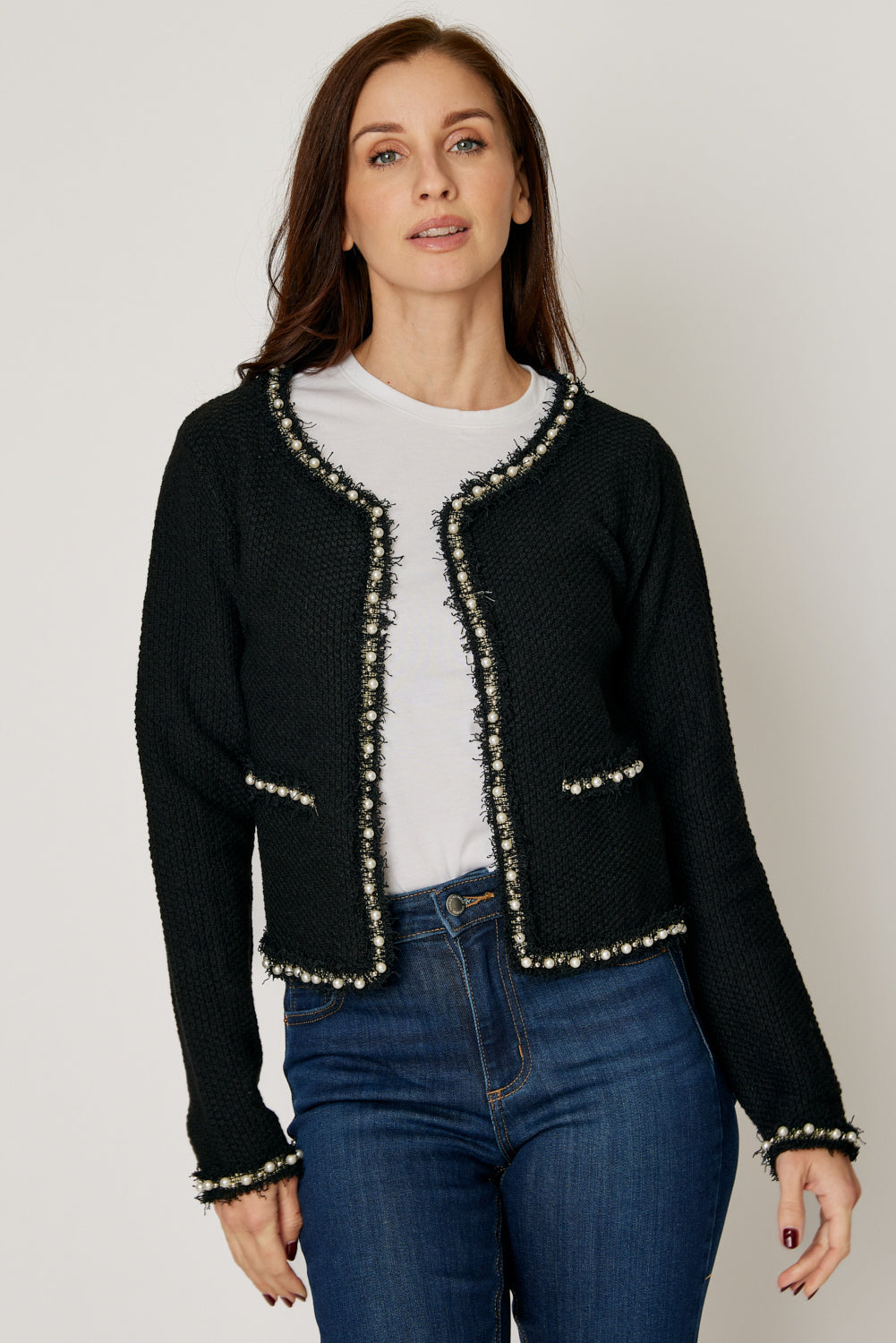 Pearl Trim Short Cardigan