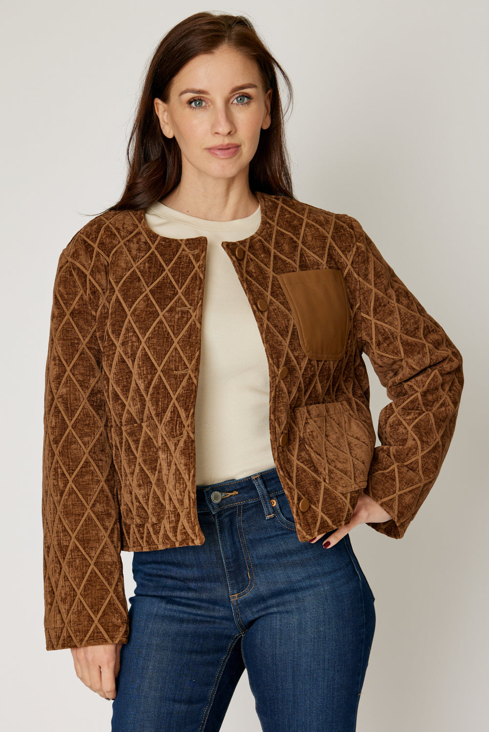 Velvet and Vegan Leather Quilted Jacket