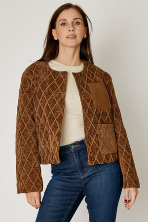 Velvet and Vegan Leather Quilted Jacket