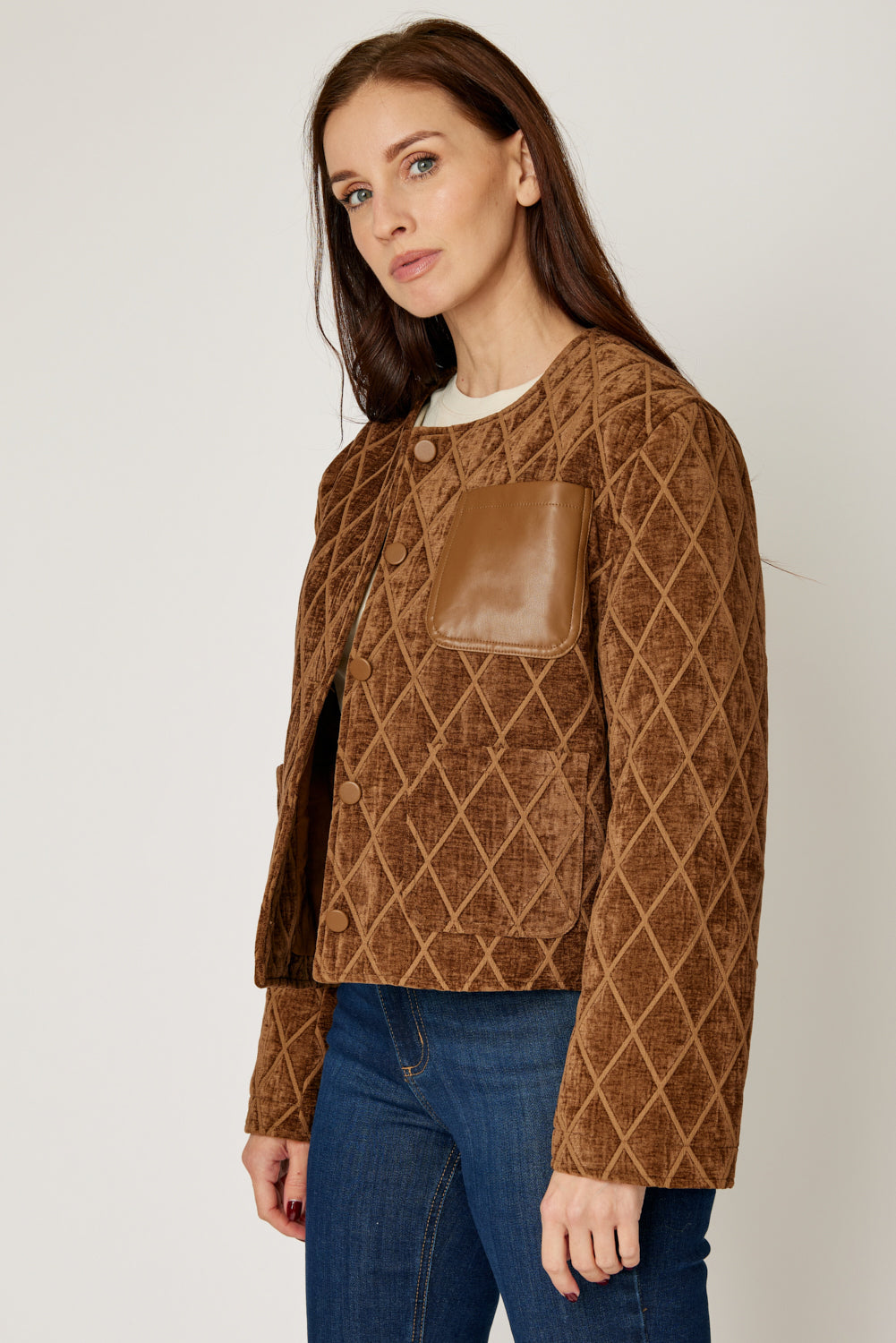 Velvet and Vegan Leather Quilted Jacket