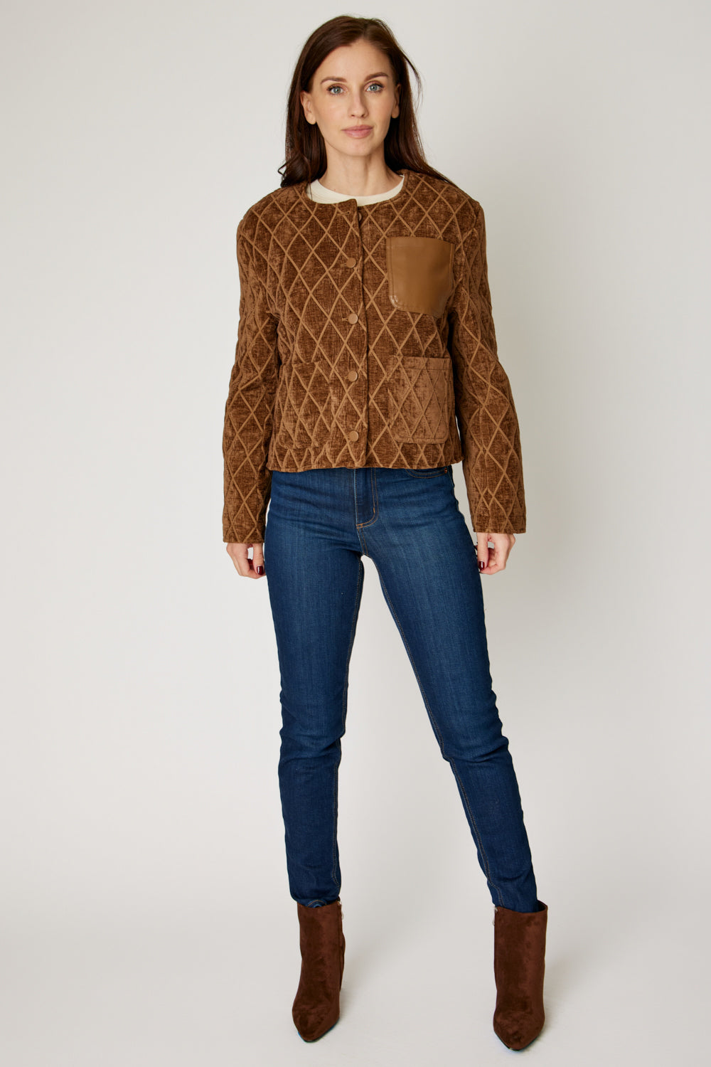 Velvet and Vegan Leather Quilted Jacket