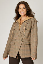 Plaid Hoodie Blazer (Brown)