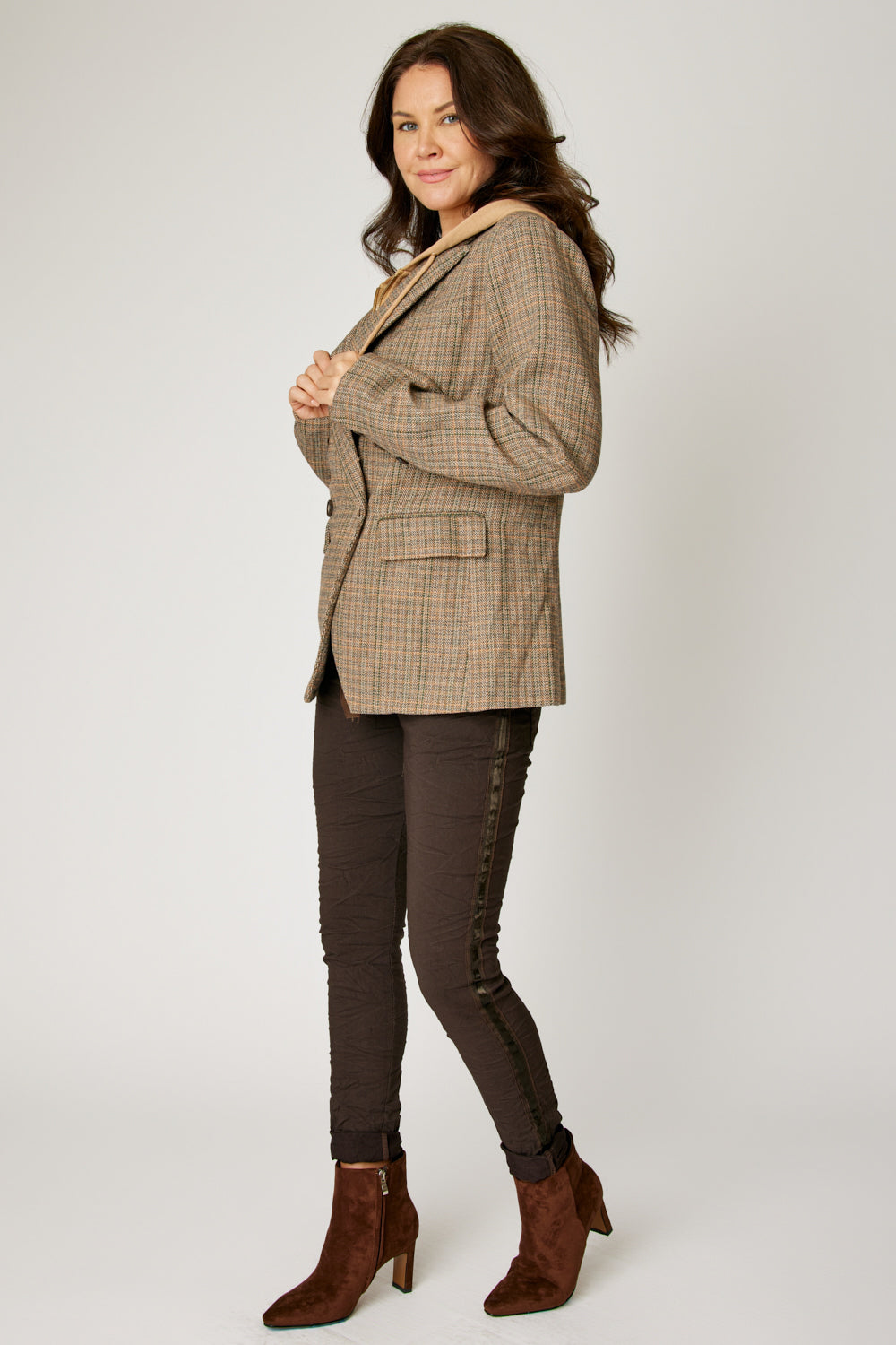 Plaid Hoodie Blazer (Brown)