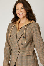 Plaid Hoodie Blazer (Brown)