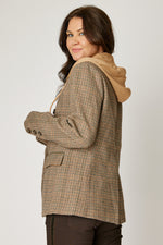 Plaid Hoodie Blazer (Brown)