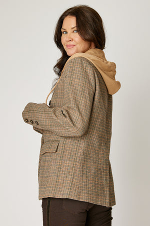 Plaid Hoodie Blazer (Brown)