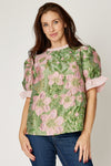 Brocade Metallic Top with Candy Stripe Detail