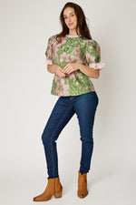 Brocade Metallic Top with Candy Stripe Detail