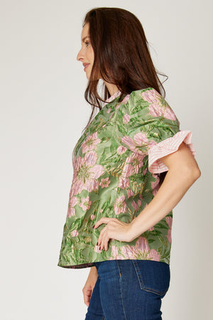 Brocade Metallic Top with Candy Stripe Detail