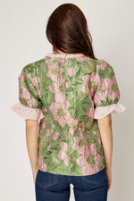 Brocade Metallic Top with Candy Stripe Detail