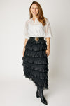Velvet Trim Ruffled Skirt