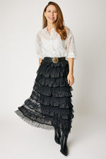 Velvet Trim Ruffled Skirt
