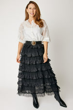 Velvet Trim Ruffled Skirt