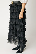Velvet Trim Ruffled Skirt