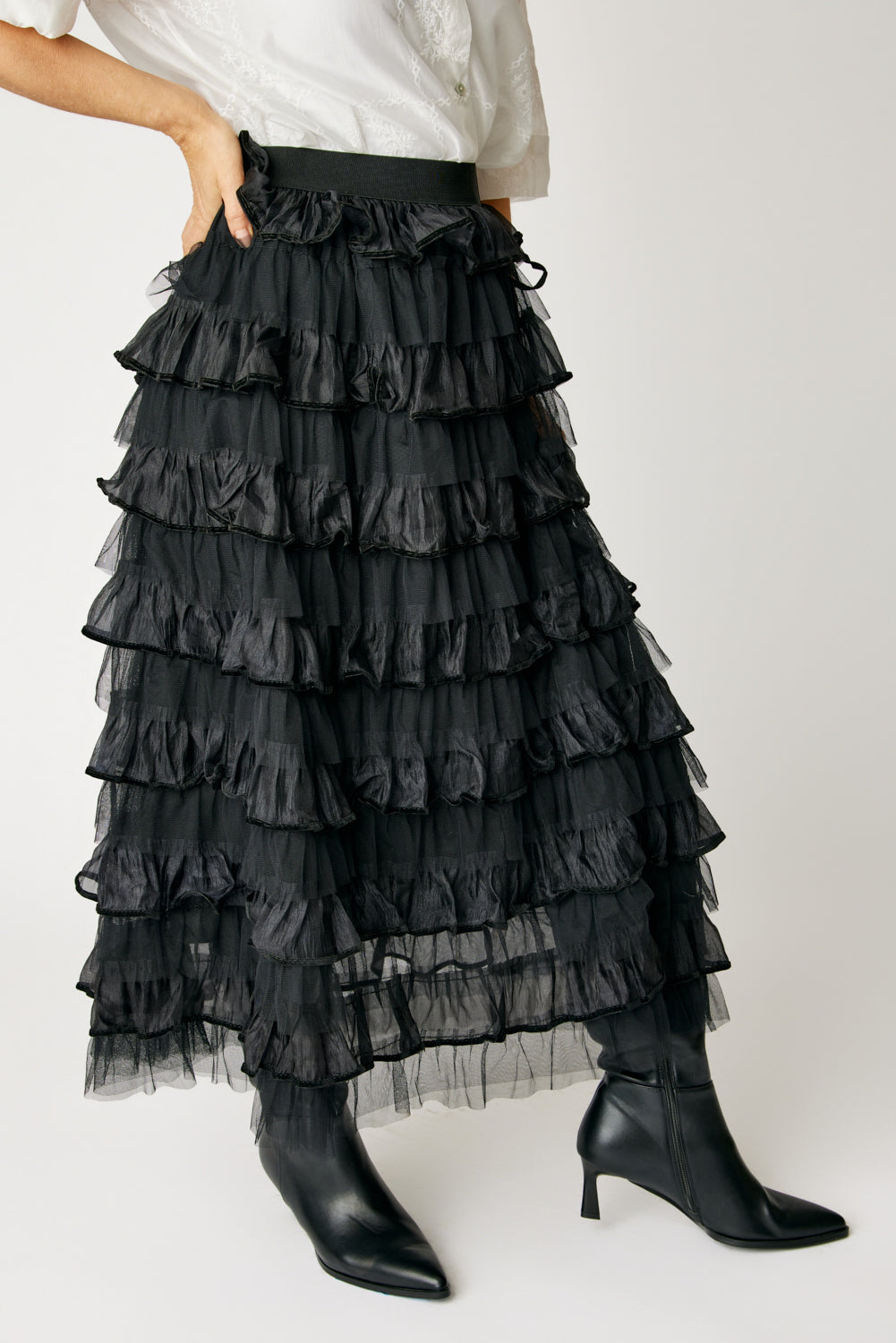 Velvet Trim Ruffled Skirt