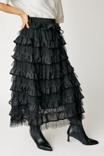 Velvet Trim Ruffled Skirt