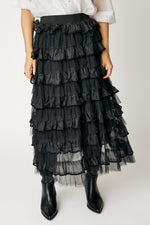 Velvet Trim Ruffled Skirt