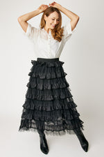 Velvet Trim Ruffled Skirt