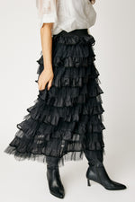 Velvet Trim Ruffled Skirt