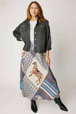Bias-Cut Equestrian Print Skirt (3 Colors)