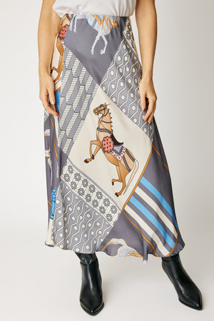 Bias-Cut Equestrian Print Skirt (3 Colors)