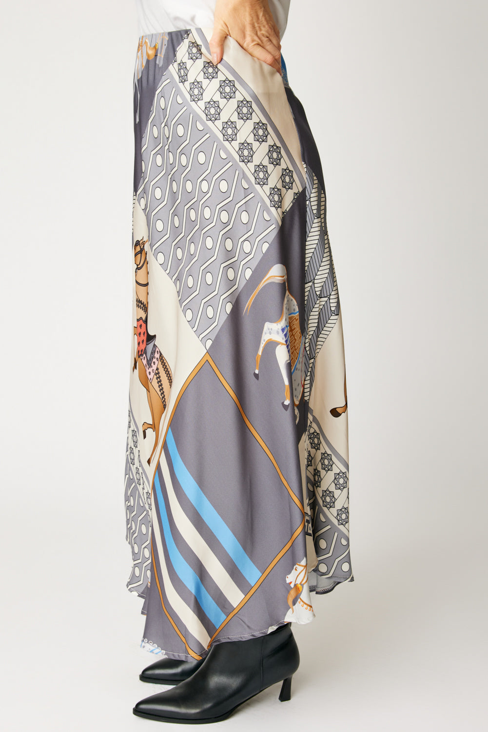 Bias-Cut Equestrian Print Skirt (3 Colors)