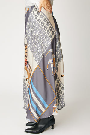 Bias-Cut Equestrian Print Skirt (3 Colors)