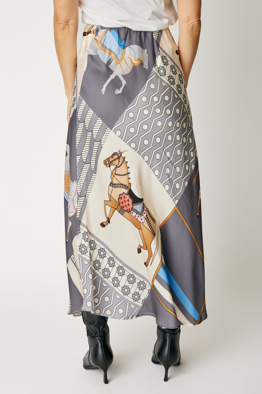 Bias-Cut Equestrian Print Skirt (3 Colors)