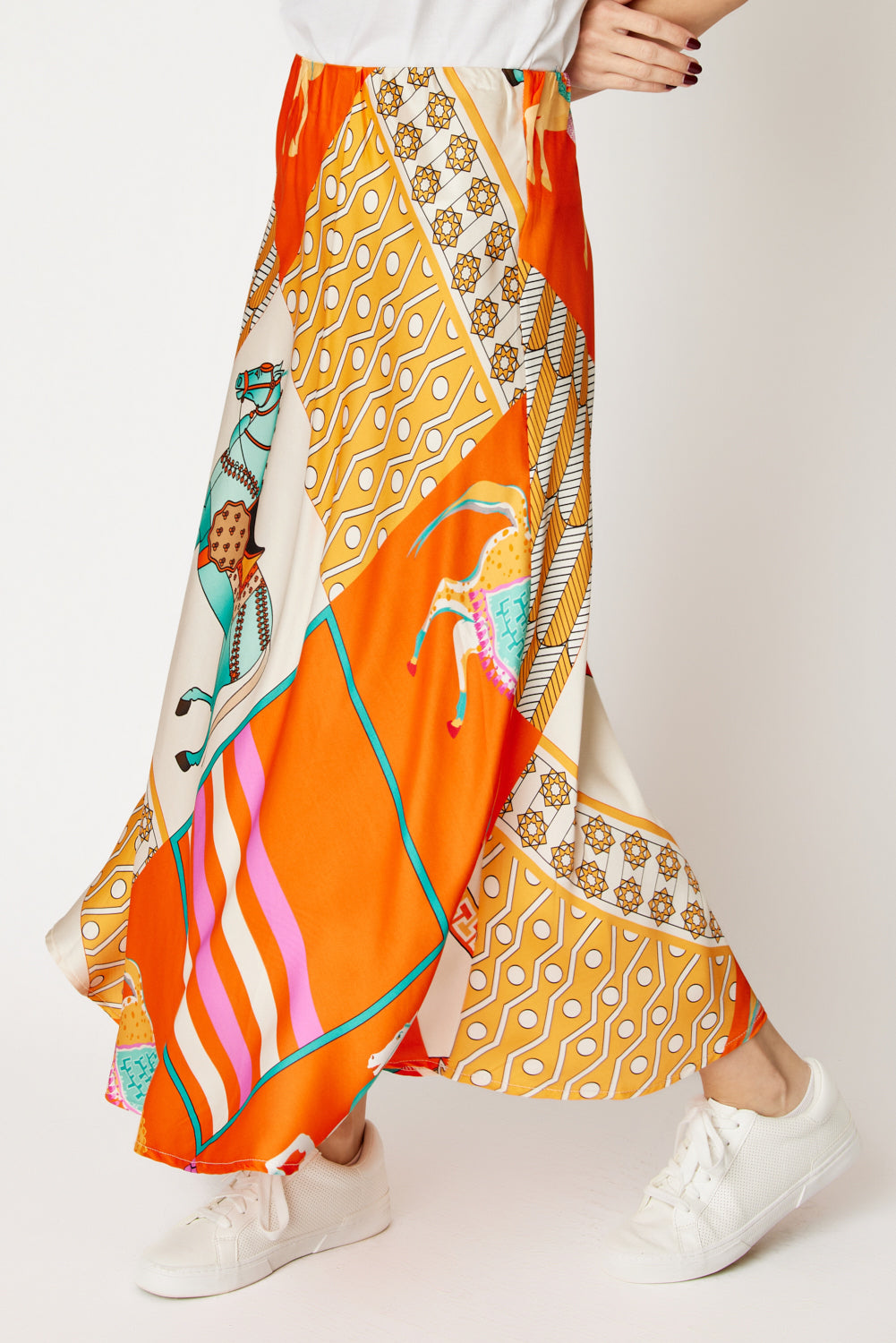 Bias-Cut Equestrian Print Skirt (3 Colors)