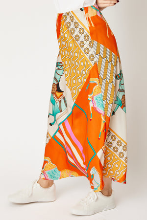 Bias-Cut Equestrian Print Skirt (3 Colors)