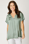 Satin V Neck Raw Edge Tee (6 Colors)