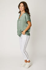 Satin V Neck Raw Edge Tee (6 Colors)