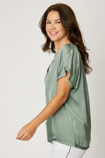 Satin V Neck Raw Edge Tee (6 Colors)