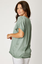 Satin V Neck Raw Edge Tee (6 Colors)