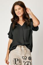 Satin V Neck Raw Edge Tee (6 Colors)