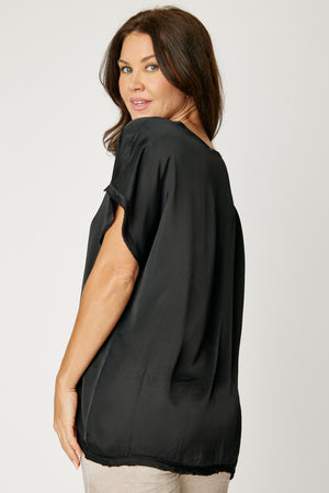 Satin V Neck Raw Edge Tee (6 Colors)