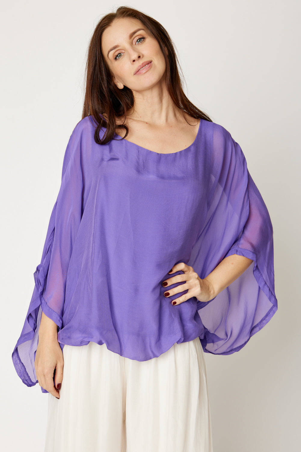 Italian Silk Top w/ Drape Under Arm (5 Colors)