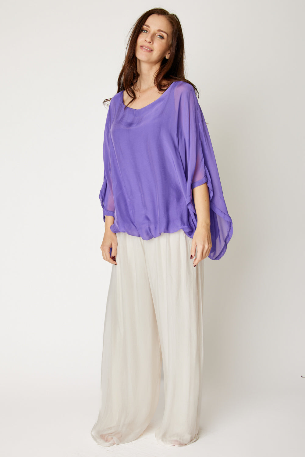 Italian Silk Top w/ Drape Under Arm (5 Colors)
