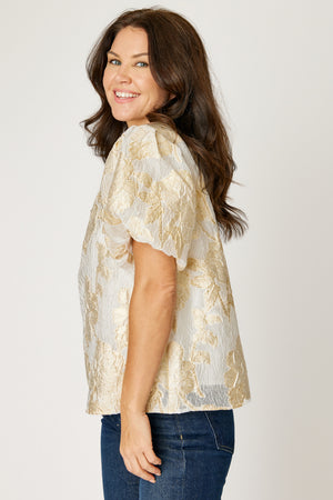 Gold Ivory Jacquard Top